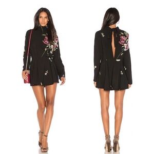 Free People Gemma Floral Open Back Tie Neck Dress